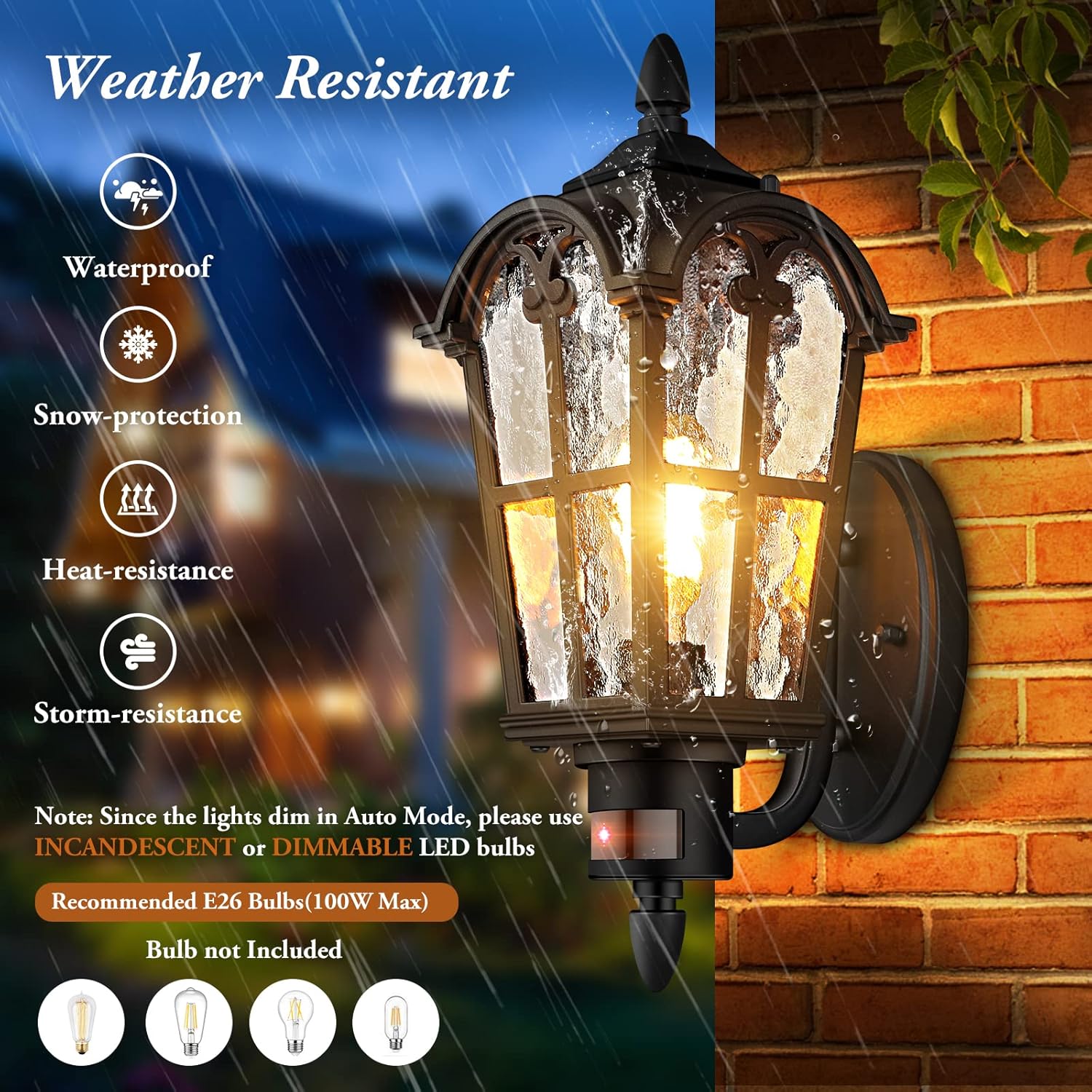 16in 2-Pack Large Motion Sensor Outdoor Wall Lights, Dusk to Dawn Porch Lights Wall Mount, Vintage Exterior Light Fixtures Sconces Lighting, Black Wall Lanterns Outside Lights for House Front Door