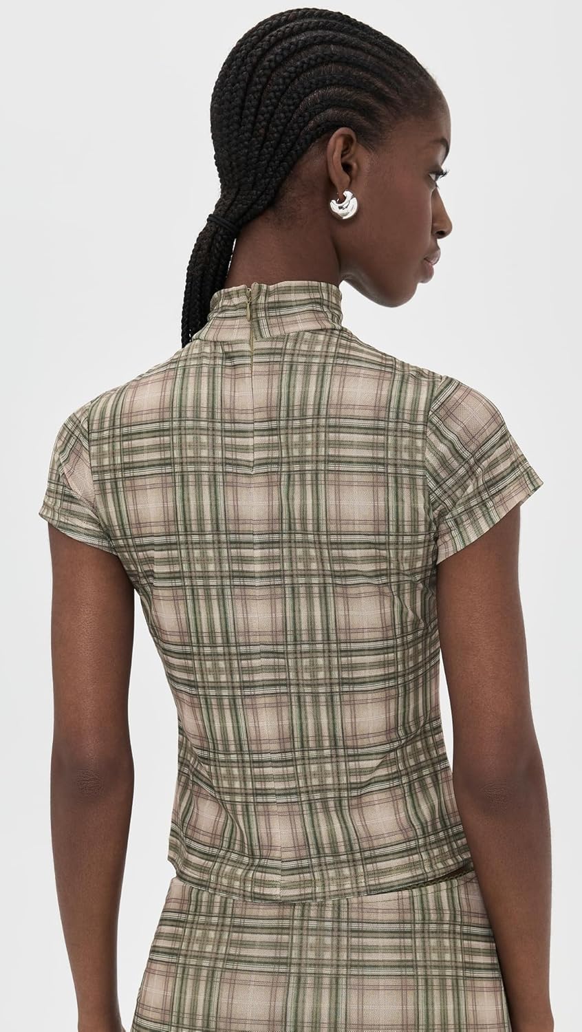 Another Girl Women's Plaid Mesh High Neck Top - Image 3