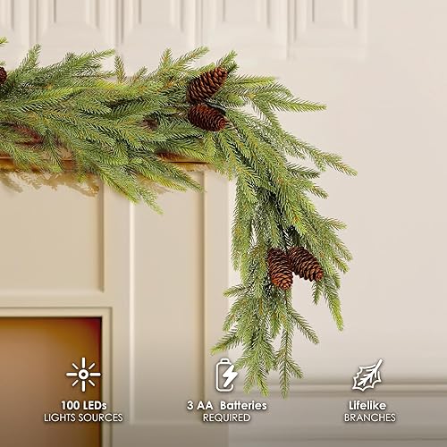 Miniatura 66 de WBHome 2 guirnaldas de Navidad preiluminadas de 9 pies/106 pulgadas con 50 luces LED para decoración navideña, funciona