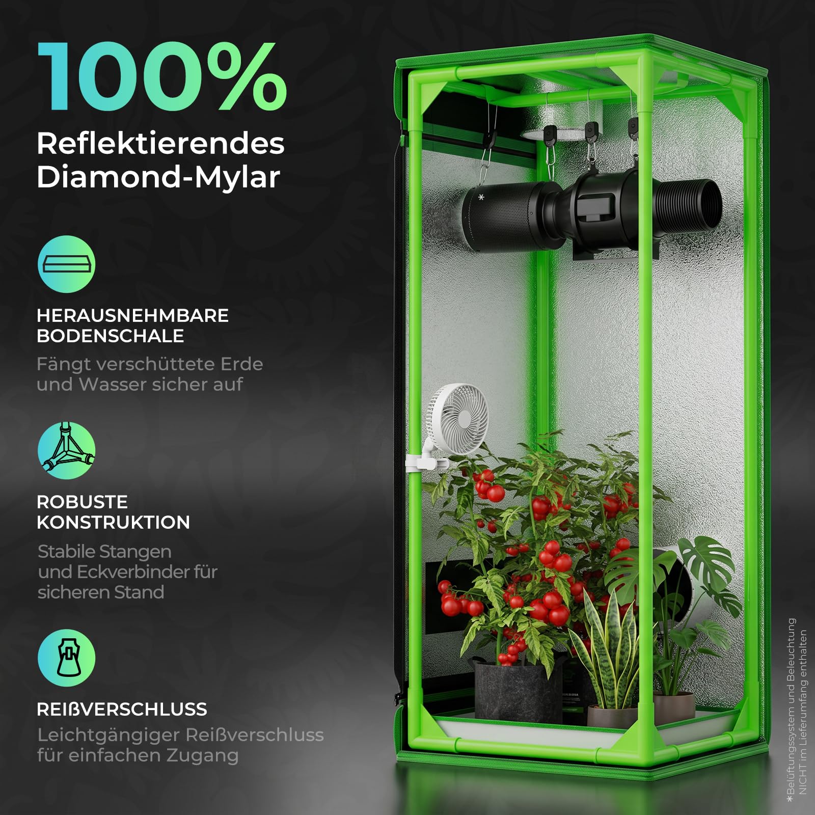 Kingpower Grow Zelt für Pflanzen Zuchtzelt Gewächshaus Box Zuchtschrank Garten Anzucht Gemüse Kräuter Grow Schrank Indoor Blumen klein Tomaten Hydro Green, Größe:40 x 40 x 120 cm (01)