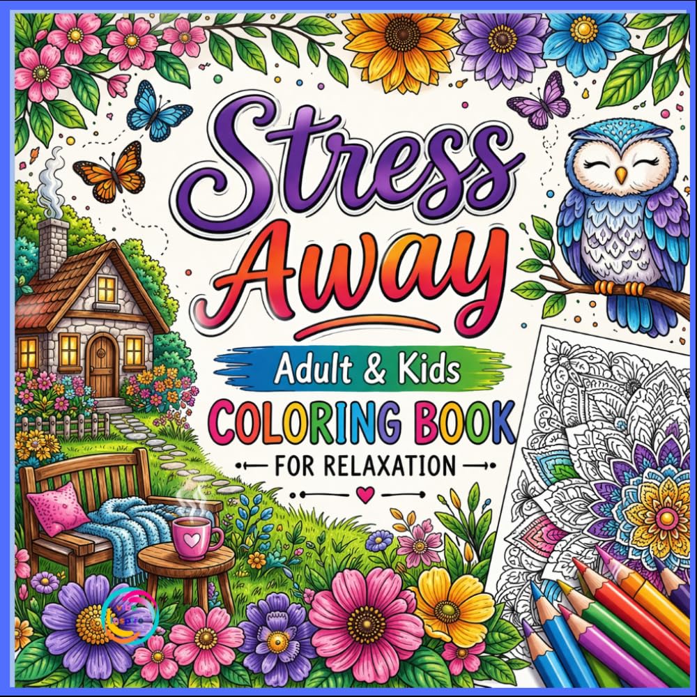 Stress Away Adult & Kids coloring Book for Relaxation: A Fun and Peaceful Coloring Journey for All Ages