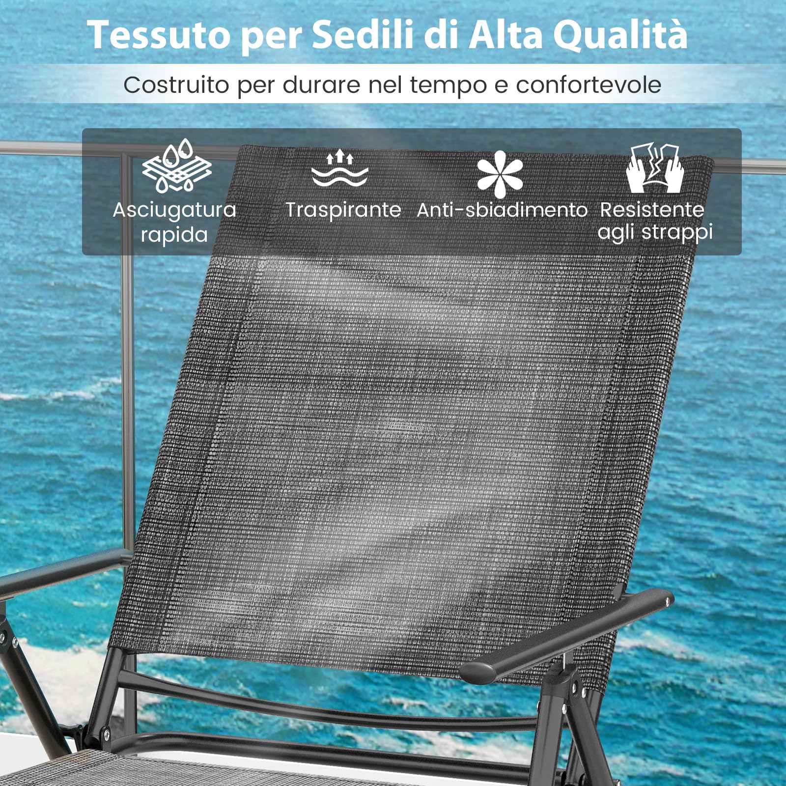 COSTWAY Set di 2 Lettini Prendisole da Giardino, Sdraio Pieghevoli con Schienale e Poggiapiedi Regolabili, in Tessuto Textilene con Braccioli, per Terrazza e Piscina, Portata 150 kg (Grigio)