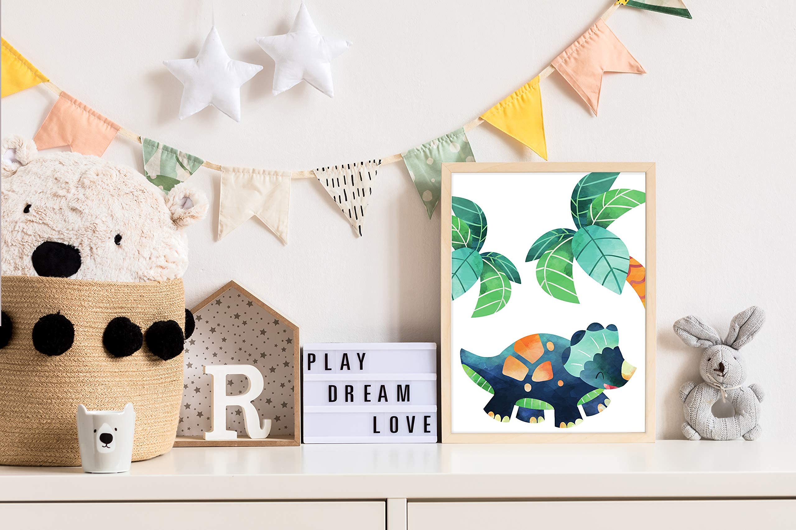 HonShoop Panda Whale Dinosaur Poster Wall Decoration Dino Mint Pictures Nursery Decoration Boy Set of 4 for Children DIN A4 Wall Pictures (T6) - Image 3