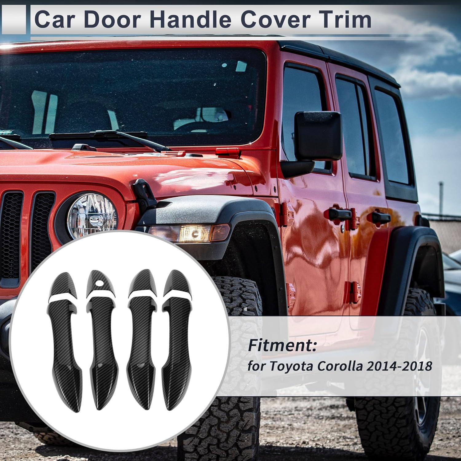Door Handle Cover Trim for Toyota Corolla 2014-2018 Durable Tailgate Handle Cover ABS 1 Set Carbon Fiber Black