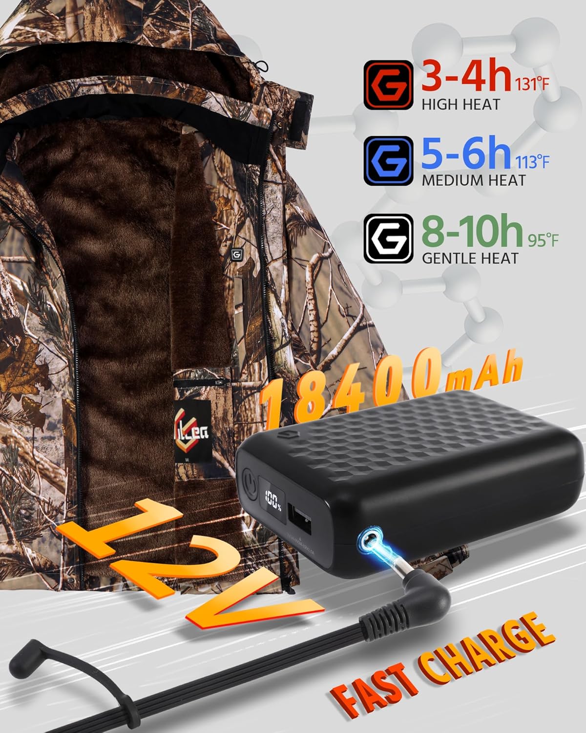 Wulcea Graphene Heated Jacket for Men Fur Lined with Large Capacity Battery Pack - Image 2