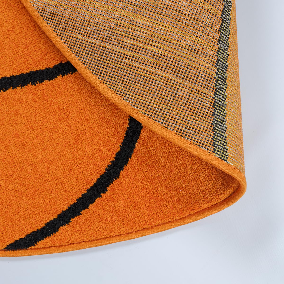 the carpet Lou Tapis doux pour enfants, tapis de jeu, poils doux et douillets, facile à entretenir, couleurs résistantes, motif de basket-ball, orange, 160 cm de diamètre