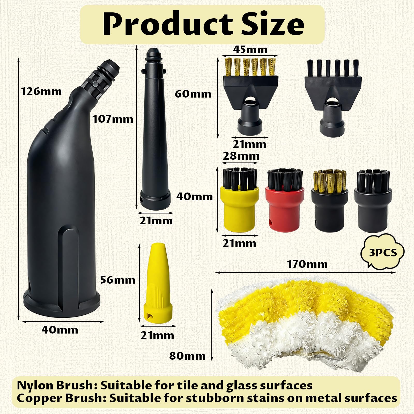 12 Pièces Cleaner Accessoires pour Kärcher SC1 SC2 SC3 SC4 SC5, Accessoires de Rechange de Nettoyeur à Vapeur pour Kärcher Avec Brosse à Joints Brosse Ronde Buse allongée Chiffons en Microfibre