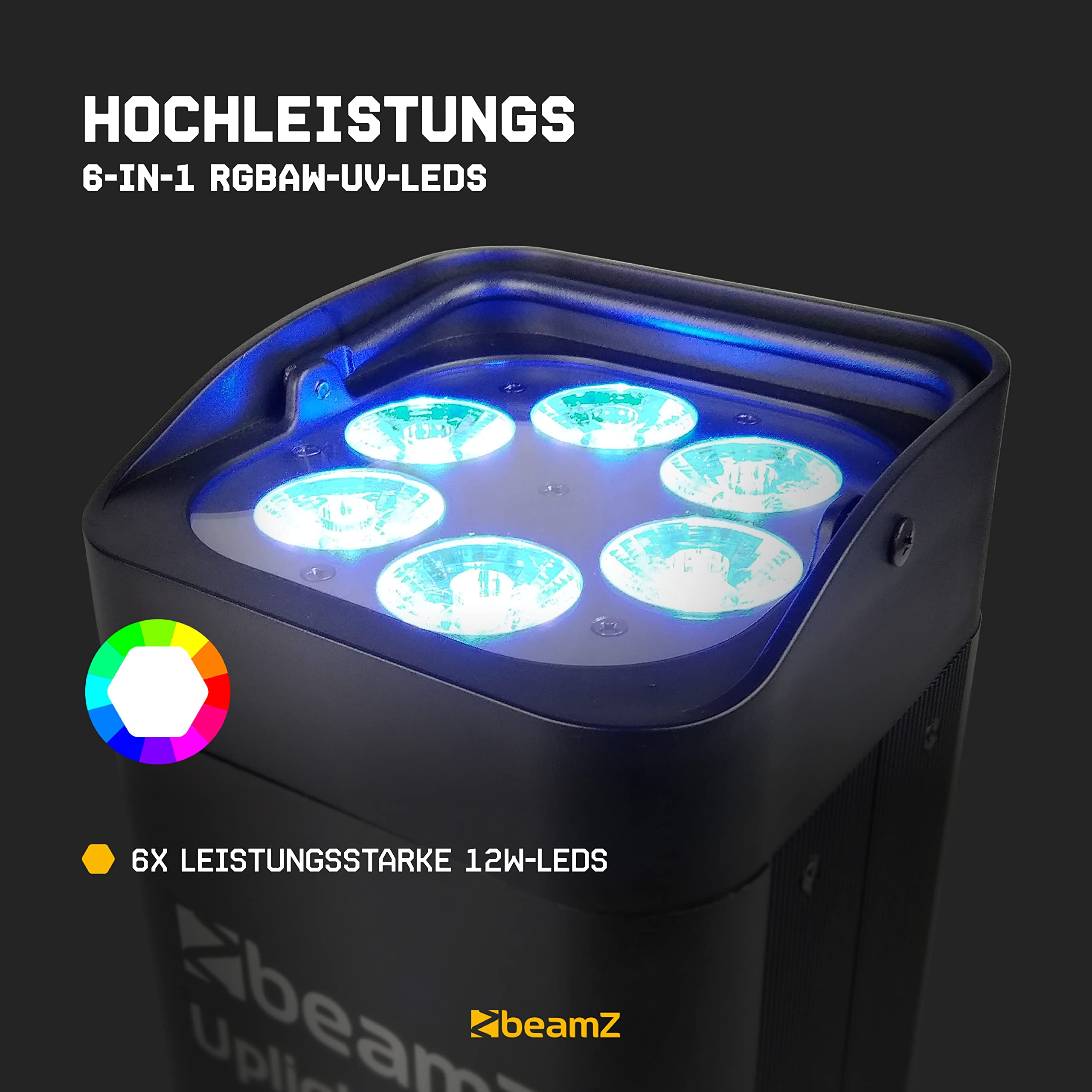 BeamZ BBP96 Akku LED Strahler Uplight 4er Set mit Tasche, IP20, Par LED Spot mit Wireless DMX, Bühnenbeleuchtung Set, Discolicht, Lichteffekte, Fernbedienung, Soundmodus, In- und Outdoor
