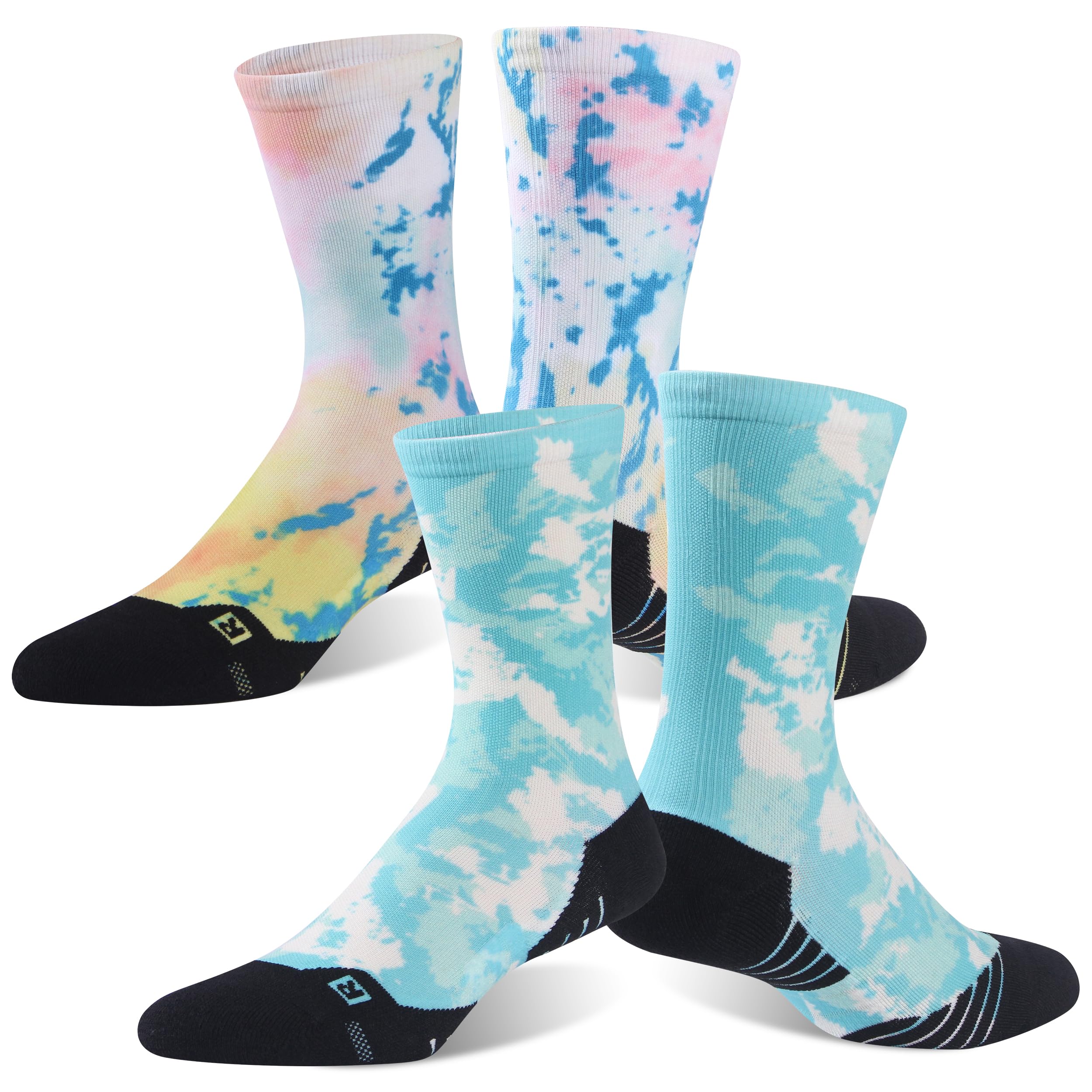 HUSO Hiking, Cycling and Running Socks for Men and Women, Funky Printed Sports Socks 2 Pairs