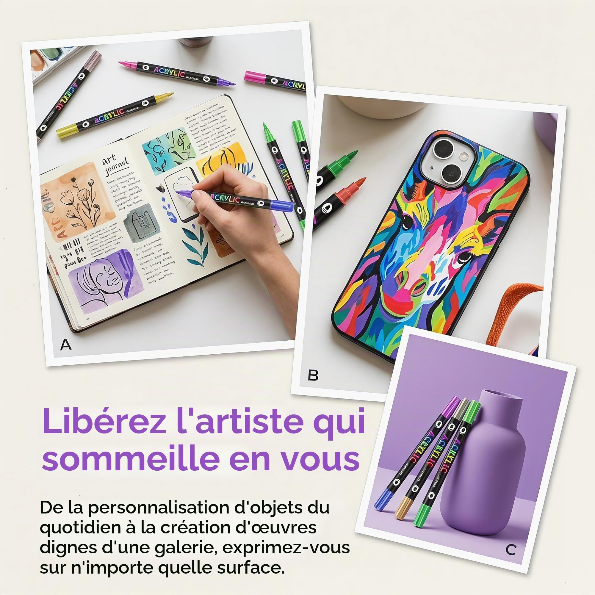 L'acryl'art - Coffret De Feutres Acryliques 168, L'acryl'art Coloriage Séchage Rapide Anti-Taches, Feutre Acrylique Coloriage Magique, Acrylic Marker Pour Pierres œU.S Bois Plastique Verre (168)