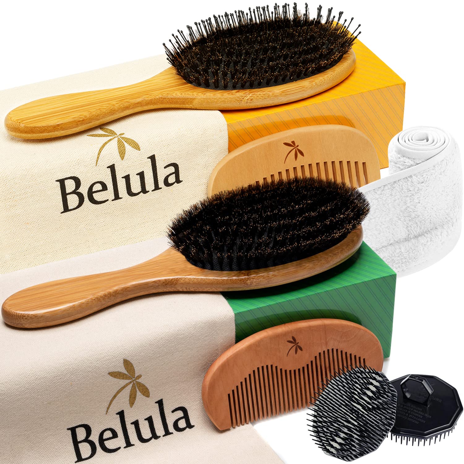 Buy Belula His and Hers 100 Boar Bristle Hair Brush Set. Soft Natural