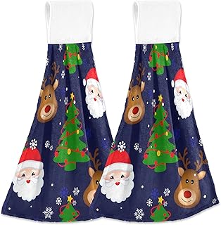 Juego de 2 toallas de mano colgantes para cocina, diseño de Feliz Navidad, color azul marino, toallas de cocina suaves y absorbentes, decorativas, 18.2 x 14 pulgadas