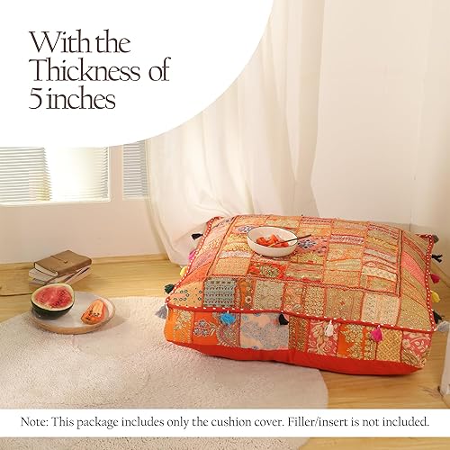 Miniatura 32 de THE ART BOX Cotton Patchwork Vintage Boho Embroidered Floor Pillows & Cushion Cover Dog Pouf Seating Pouf Meditation Pillow Pet Bedding Cat Bed Boho