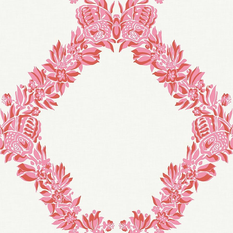 NuWallpaper x Scalamandre Pink Valentino Wreath Peel & Stick