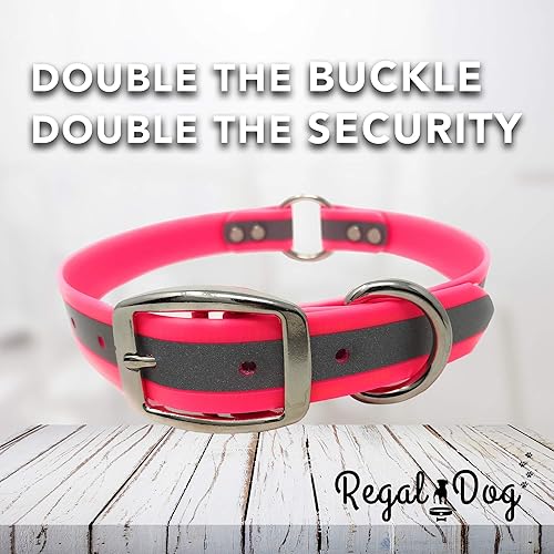 Miniatura 71 de Regal Dog Products Collar de perro reflectante naranja grande con placa de nombre grabada personalizada y anillo central resistente Collares