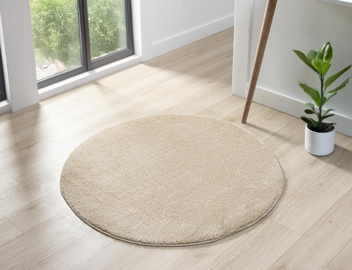 Rugs by Desire Comfy Washable Modern Living Room Rug Polyester Plain Indoor Area Rug with Low Pile - Anti-Slip Felt Backing SuperSoft Carpet Bedroom-Hallway, Light Beige, 100xCRL cm