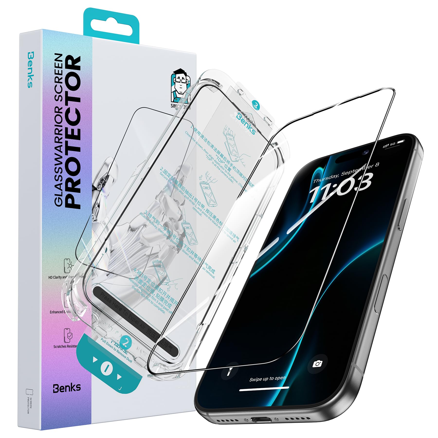 – GlassWarrior HD Screen Protector for iPhone 16 Pro Max for Tempered Glass [Full Screen] Top Shatterproof Film 9H + Protective Glass [Car Installation] Anti-Fingerprint