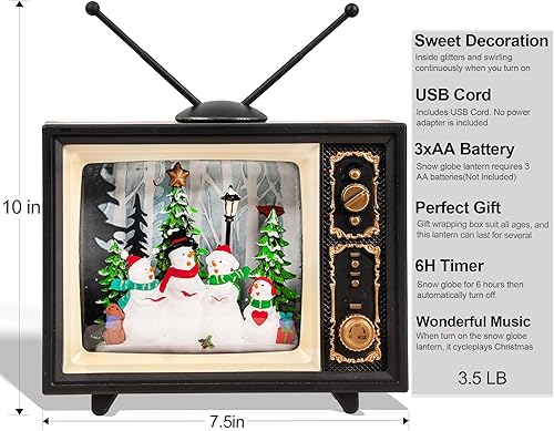 Miniatura 2 de Luces de globo de nieve de 9 pulgadas, copos de nieve brillantes, USB y pilas para decoración de Navidad, tapicería para el hogar (Santa y muñeco de