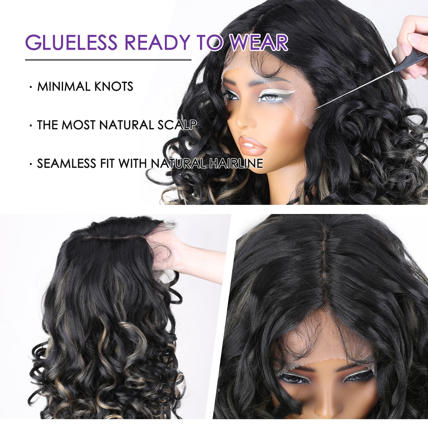 SOKU Long Curly Glueless Lace Front Wig with HD Lace