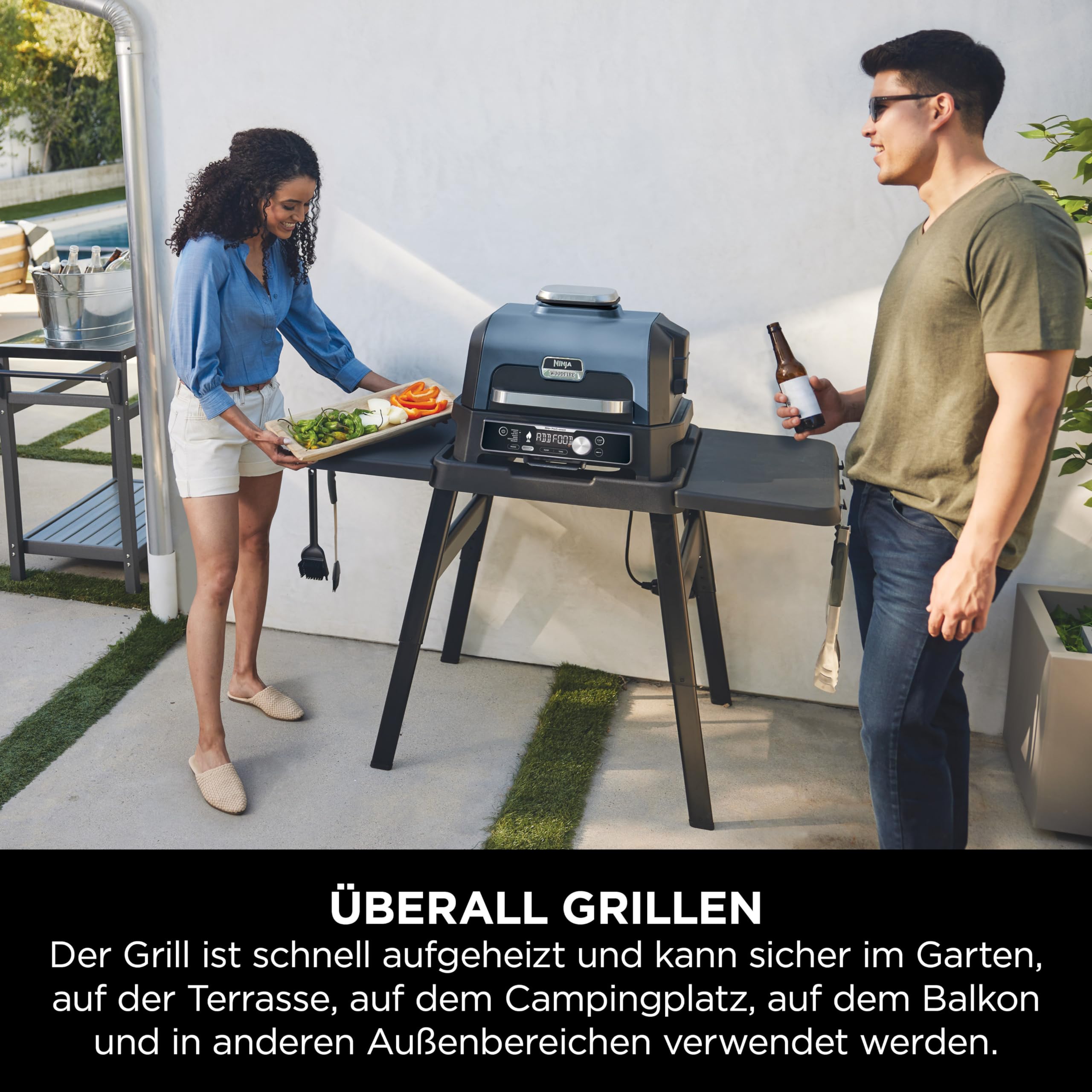 Ninja Woodfire Pro Connect XL Elektrischer BBQ Smoker Grill, App-Steuerung, digitaler Temperaturfühler, 7-in-1 Outdoor Grill elektrisch & Air Fryer mit Woodfire Pellets, wetterfest, Schwarz OG901EU
