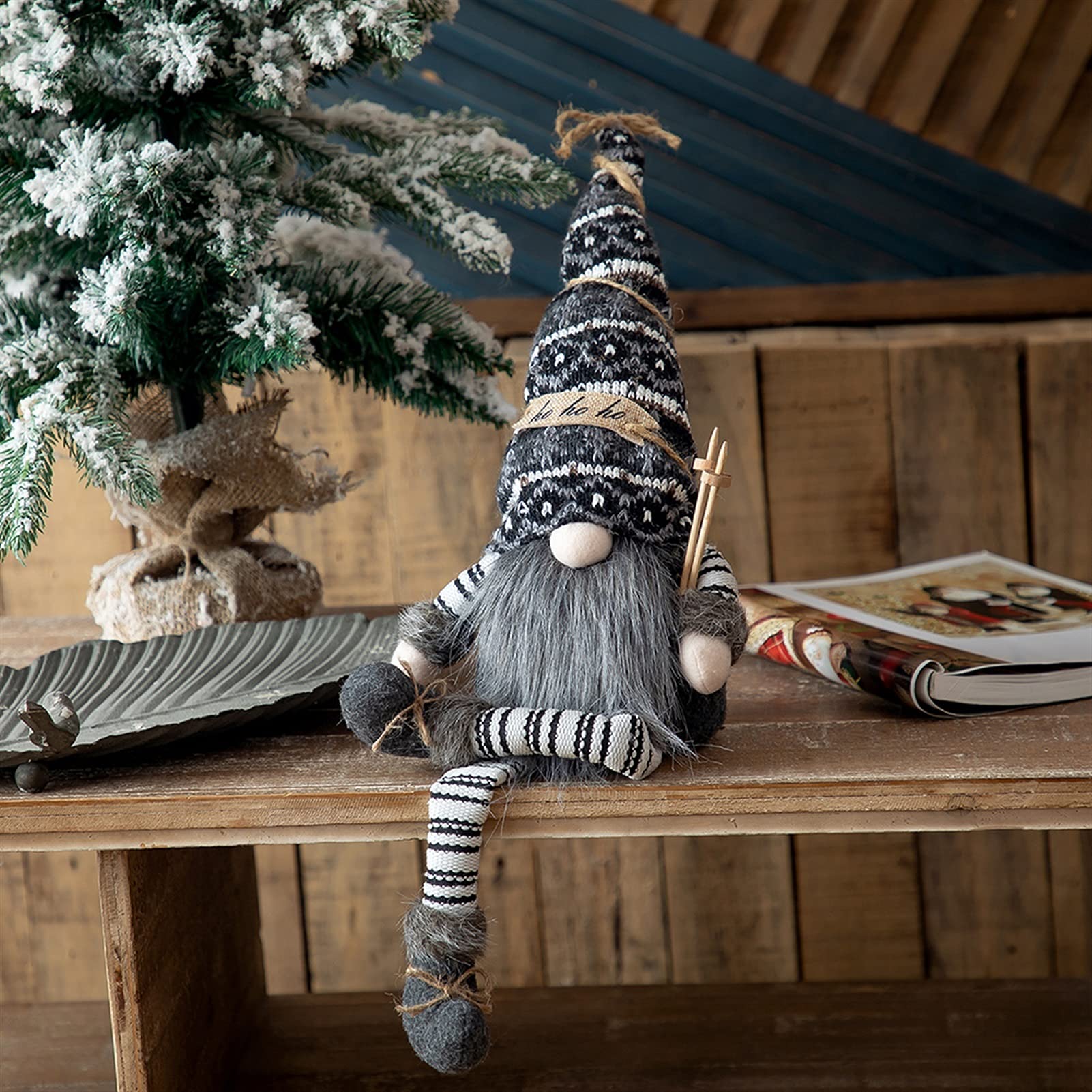 Christmas Gnome Decor Holiday Plush Long-Iegged Gnomes Figurines Home Decoration (Color : Black)