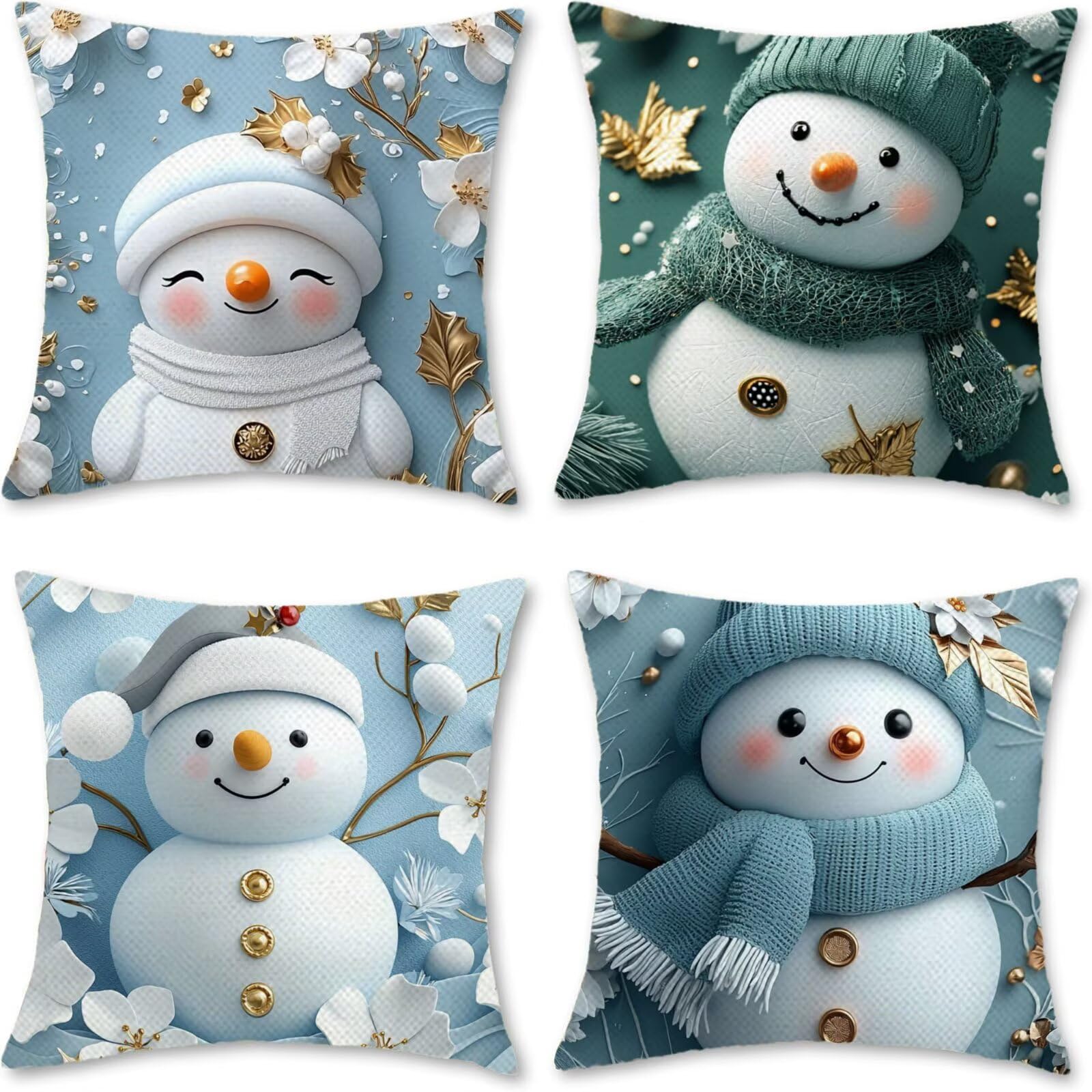 Cuscini Per Divano 50x50cm Set di 4 Cuscini da Esterno Divano Bianco Cuscino Esterno Decorativo in Piazza Estate Lino Impermeabile Cuscino Outdoor Pillowcase, Decorazione Del Giardino Fiore Y-2