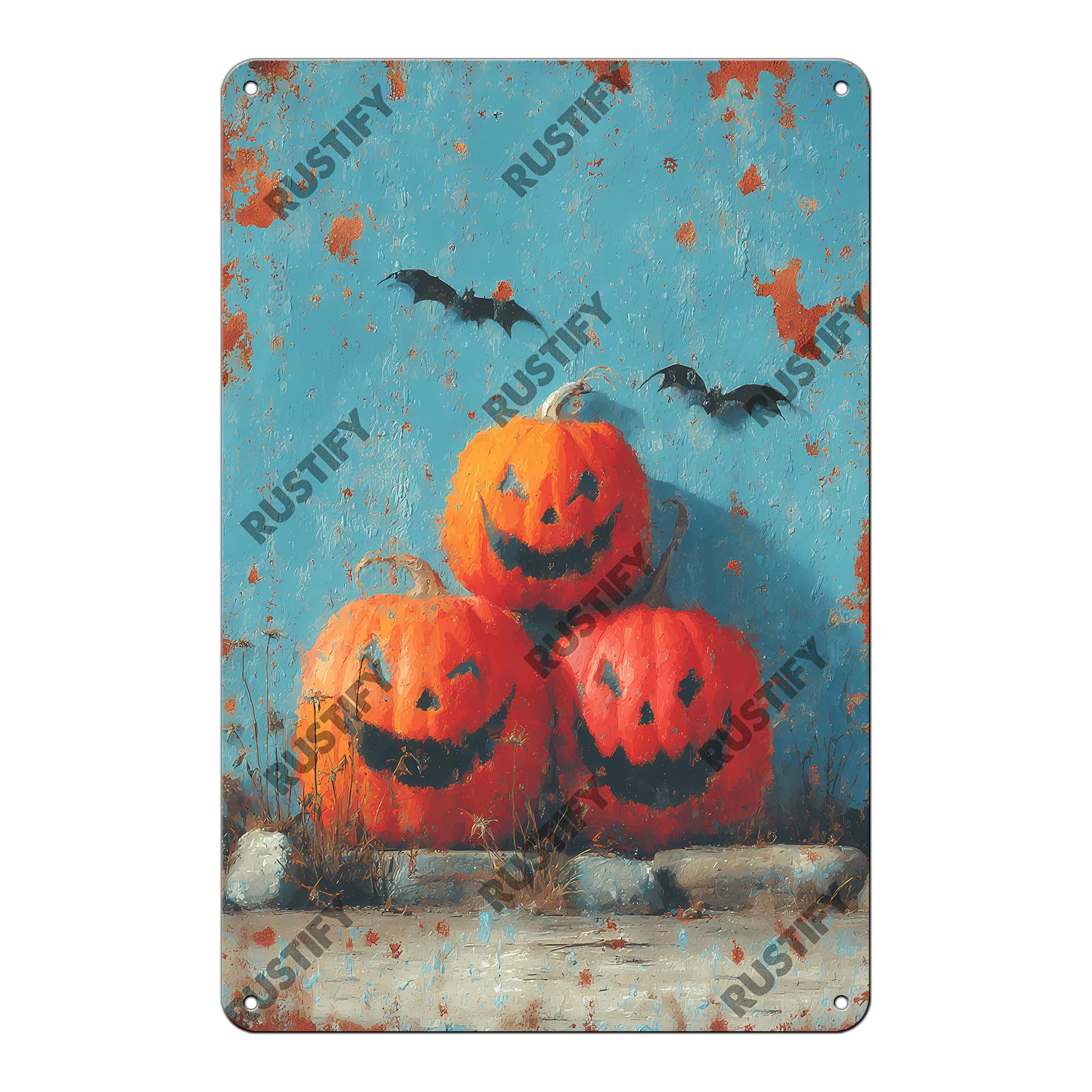 Anceky Metal Tin Sign Retro Pumpkin Halloween Tin Sign Wall Decor for Bar Cafe Outdoor Window Garage 12×16 Inch