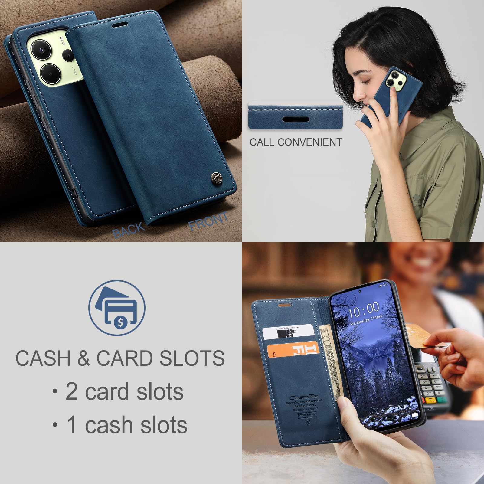 Monweicz Cover Compatibile con Xiaomi Redmi Note 14 4G, Custodia Portafoglio con Slot per Scheda, Protezione Completa Premium in Pelle PU, Flip Libro Magnetica Xiaomi Redmi Note 14 4G, Blu