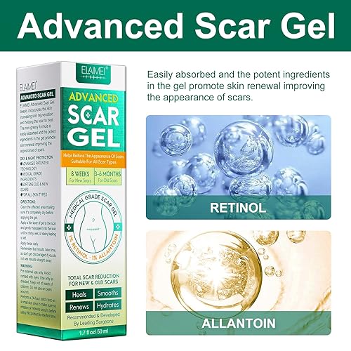Miniatura 5 de Gel para cicatrices crema para eliminar cicatrices gel de tratamiento avanzado para cicatrices quirúrgicas acné cesárea abdominal estrías quemaduras