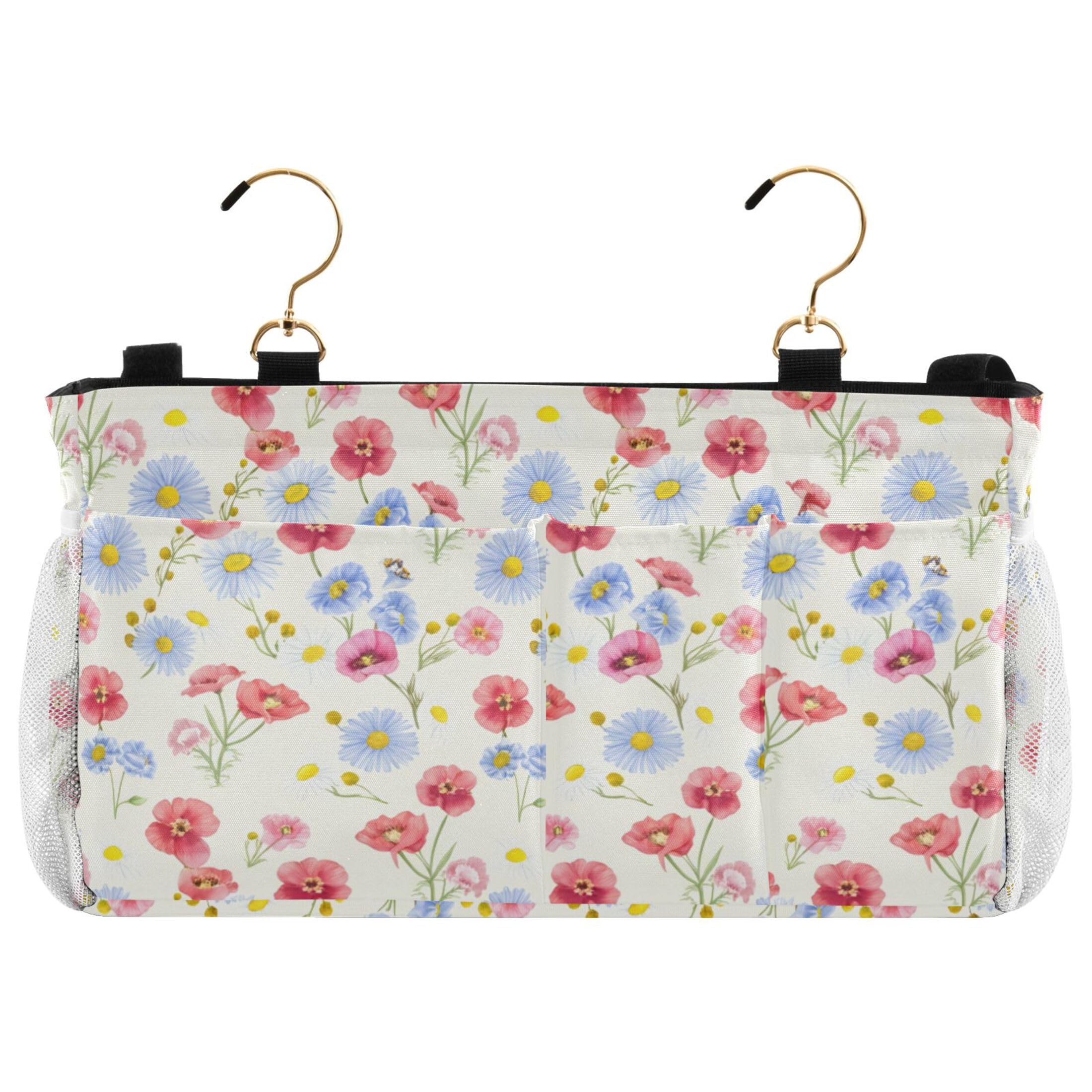 Burbuja Colored Flowers Bedside Caddy Hanging Storage Organizer with 2 Straps and Hooks for Home College Dorm Bunk Bed Hospital Bed Crib