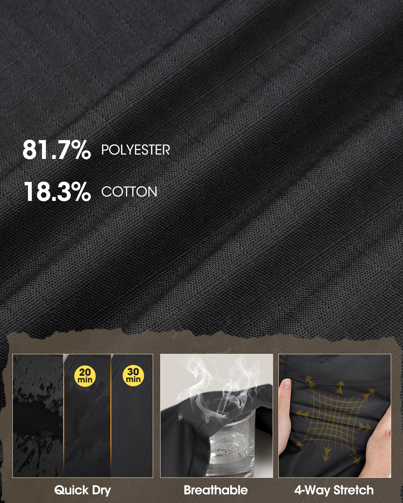 IGOLUMON Pantalon de Travail Homme Pantalon Cargo Stretch avec Plusieurs Poches Taille Elastique Pantalons de Randonnée Loisirs Vêtements de Sécurité