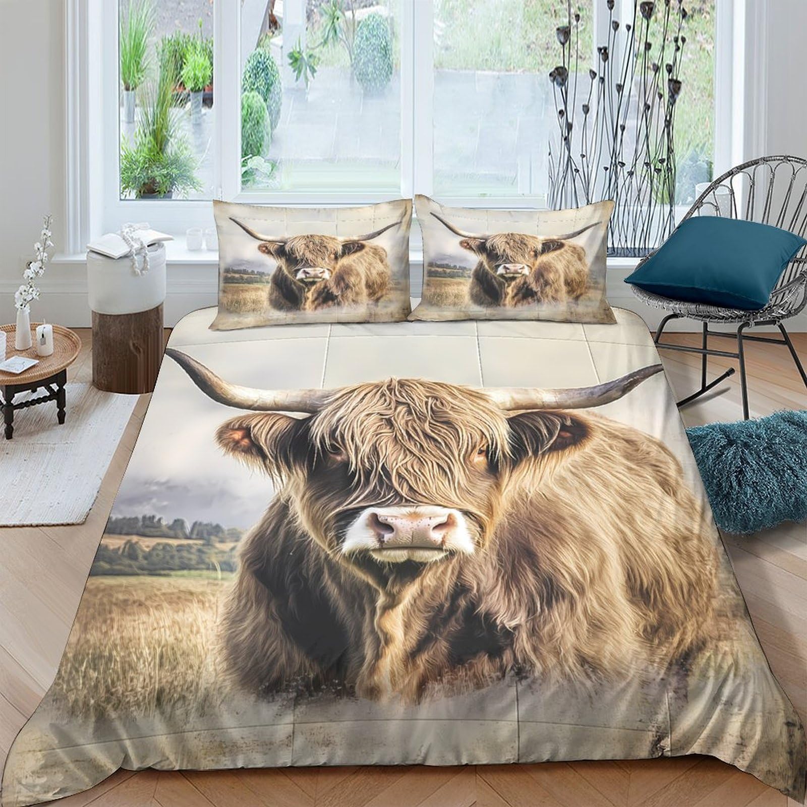 Ctjqhvkz Style-10 3D Printed Highland Cow Fitted Sheet Microfiber Soft Breathable Farm Landscape Mattress Cover For Bedroom Dorm Mattress Protection Decor Single（135X200cm）