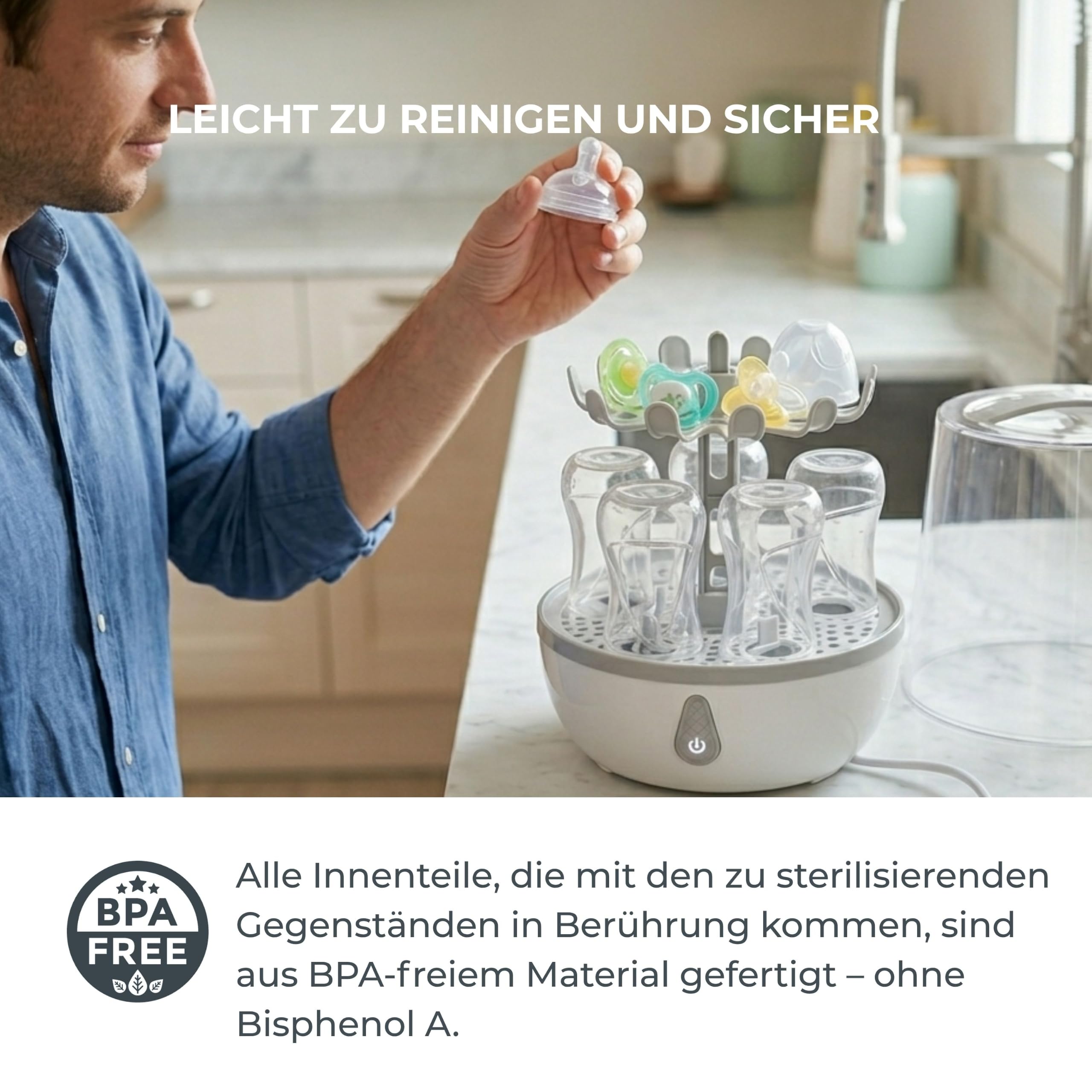 Nuvita Sterieasy 1083 | Elektrischer Dampfsterilisator | Desinfiziert bis zu 6 Babyflaschen in 6 Minuten | Pflegeleichte Edelstahl-Heizplatte | BPA Frei | EU Produkt |Italienisches Design