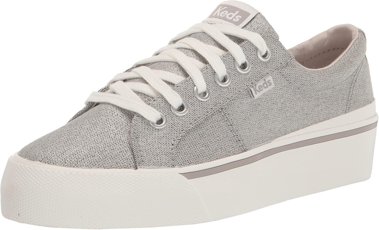 Keds Jump Kick Duo Lace Up, Sneaker Womens, Silver Metallic Canvas, 6 Medium