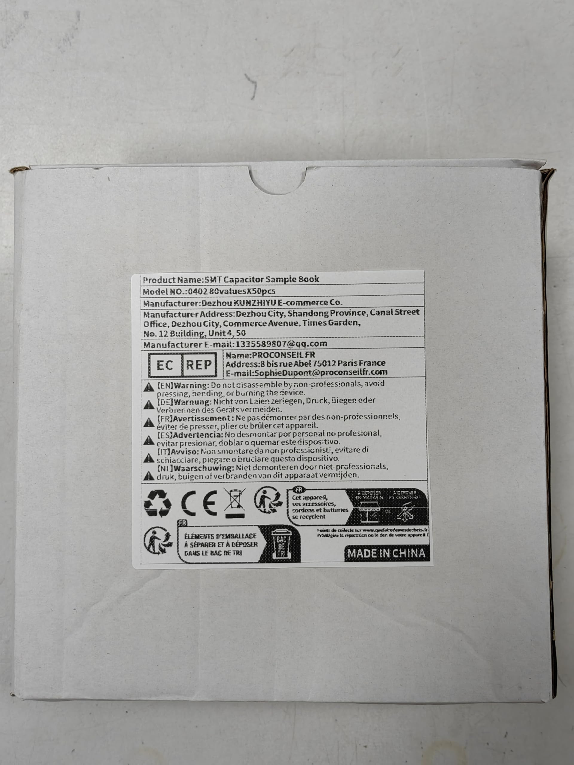 SMD. Condensatore Book di campionamento 0201 0402 0603 0805 1206 Condensatori di Chip Kit Assortment Pack 10UF 1NF 100PF 10NF (Capacitance : 1206 80valuesX25pcs)