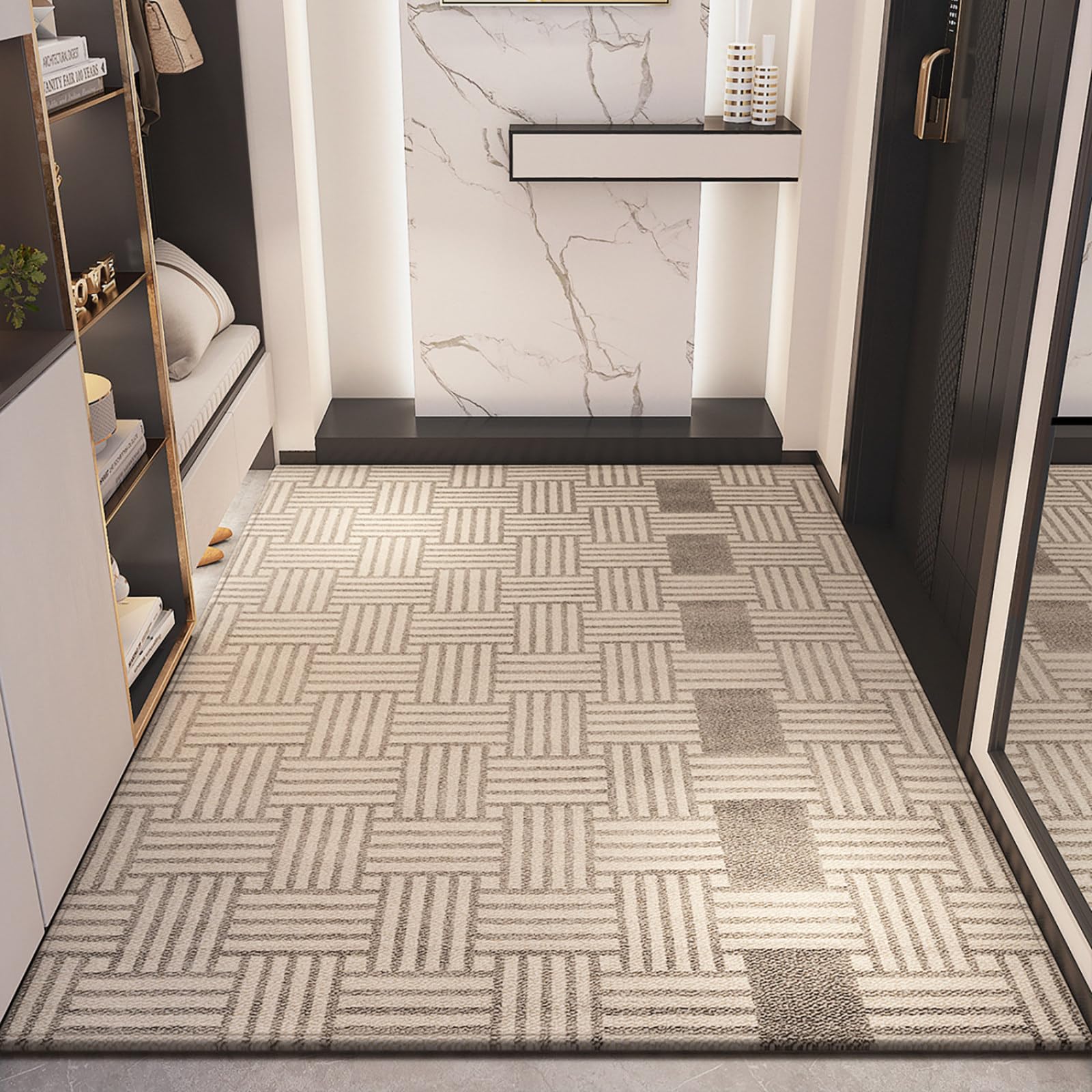 Felpudo Entrada Casa 90x150 Patrón Beige Marrón Claro Felpudo Exterior Antideslizante Lavable Felpudos para Pasillo Cocina Puerta Jardín Decoración Alfombrilla para Entrada