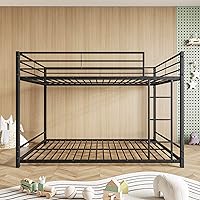 Vista 6 de JURMERRY Litera de metal tamaño matrimonial sobre camas matrimoniales con barandilla de protección resistente y escalera, diseño que ahorra espacio