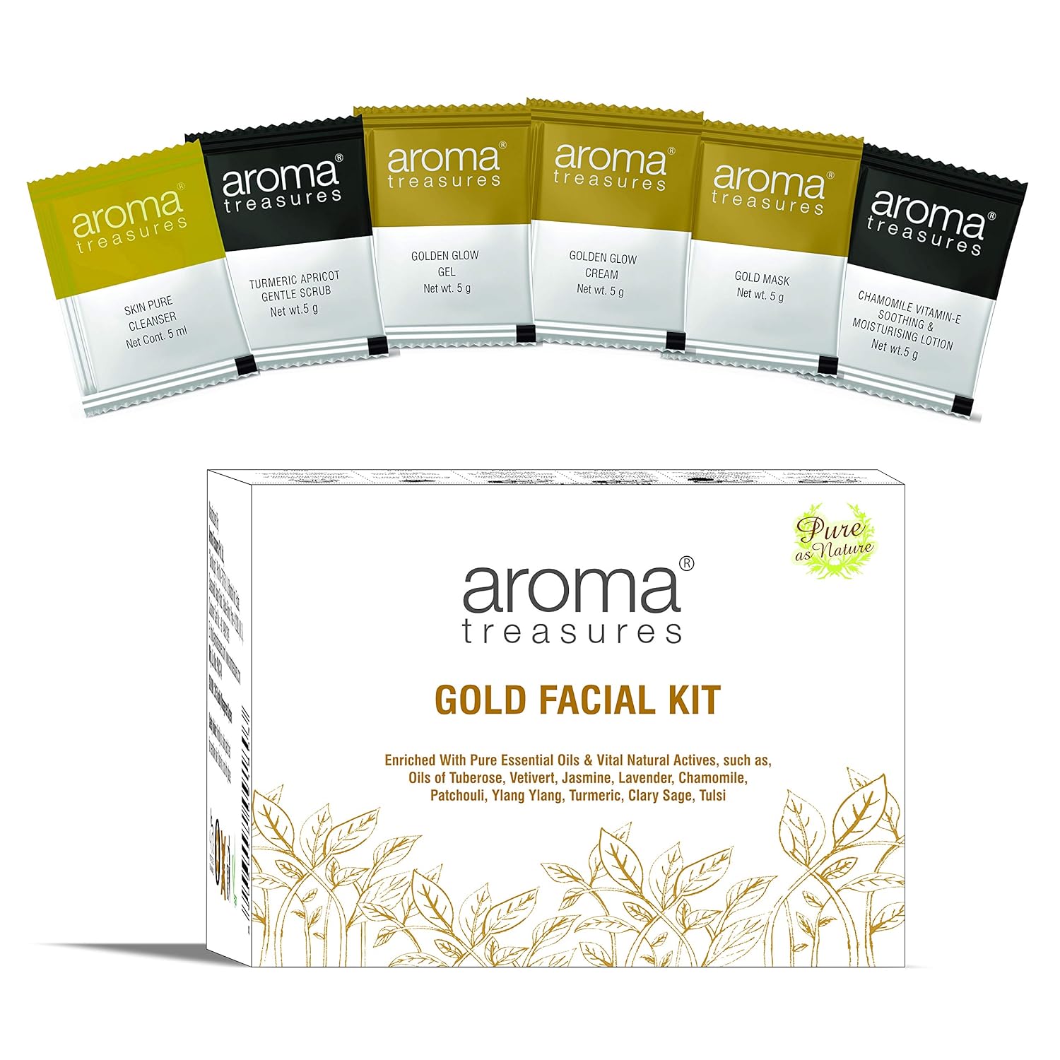 Aroma treasures one time use facial kits with natural ingredients (Gold