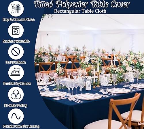Miniatura 7 de Paquete de 2 manteles ajustables de 72 x 30 pulgadas, manteles rectangulares de alta calidad para mesas de 6 pies, mantel de tela de poliéster