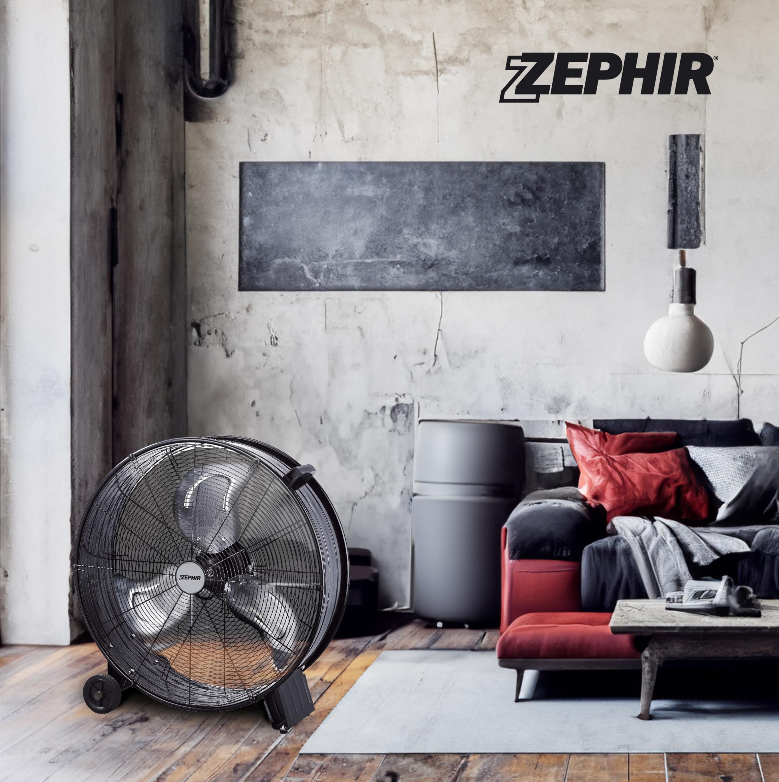 ZDM60CM Ventilatore Industriale da Terra Zephir Professionale con Ruote Struttura Interamente in Metallo Superpotente Pala 60 cm Gabbia 3 velocità selezionabili Motore da 180W, Nero