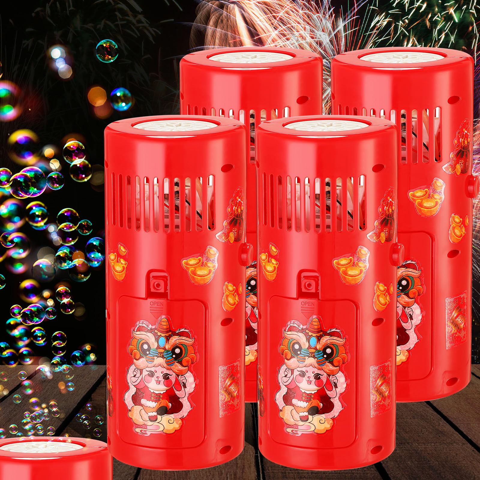 4 Sets Fireworks Sound Bubble Machine with Lights Bubble Toys Bubble Fireworks Machine Bubble Blower Toys for New Year Wedding Christmas Party (10 Holes, 60ml Bubble Solution Bottle)