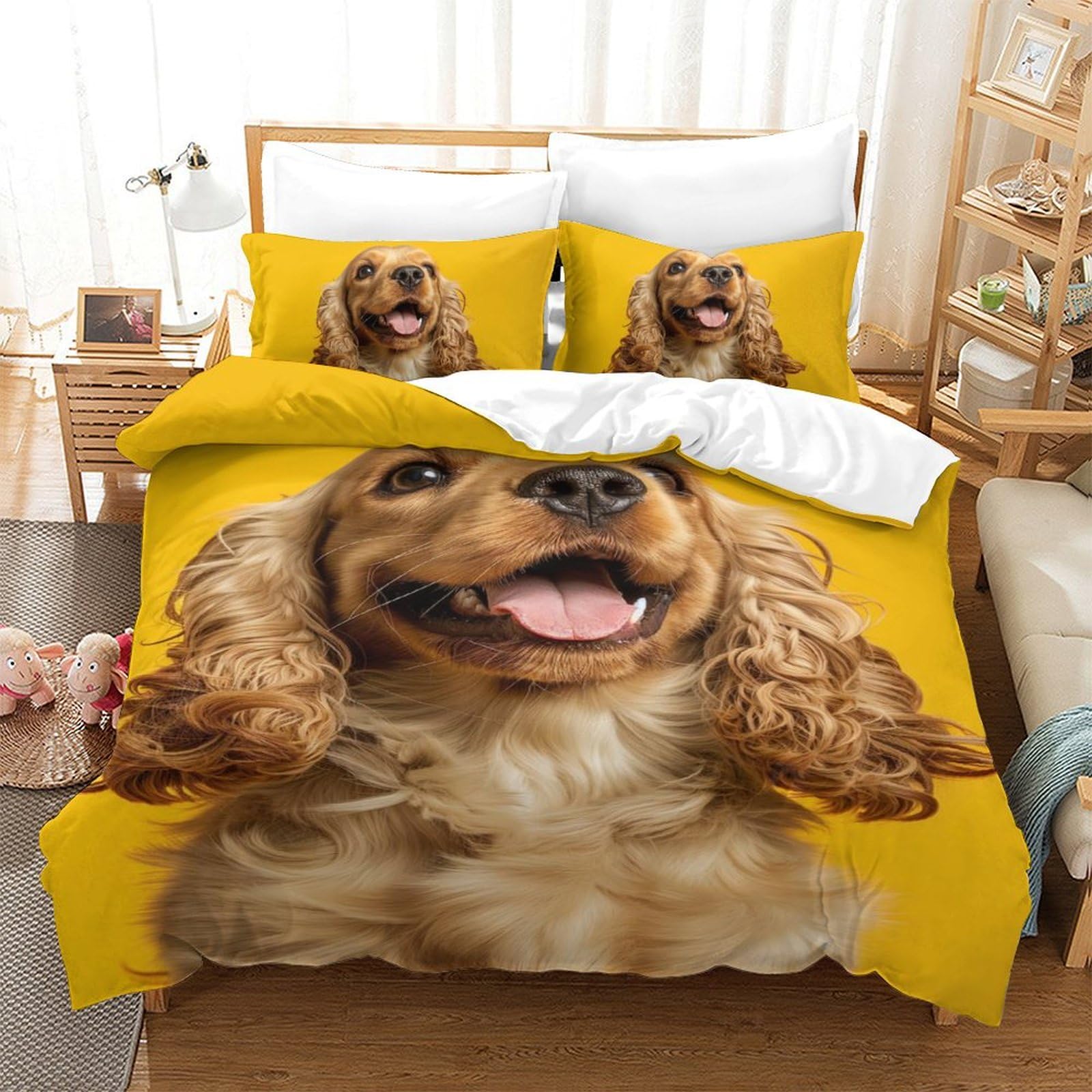 Parure de lit enfant Golden Retriever 3D housse de couette imprimée 140x200 cm pour fille