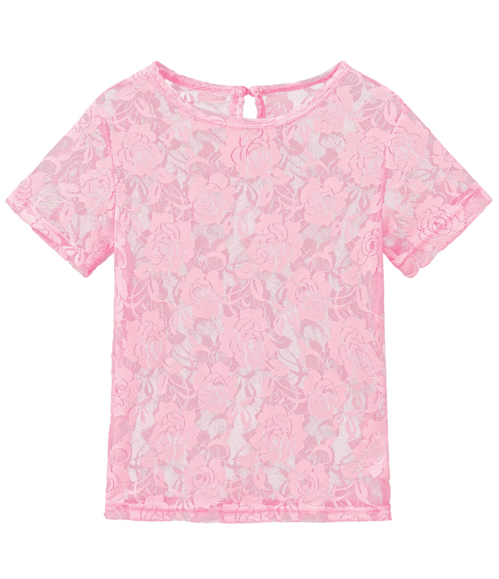 Noomelfish Girls Lace Short Sleeve Layering Tops Sheer Mesh Tee Shirts Blouse (5-12 Years)