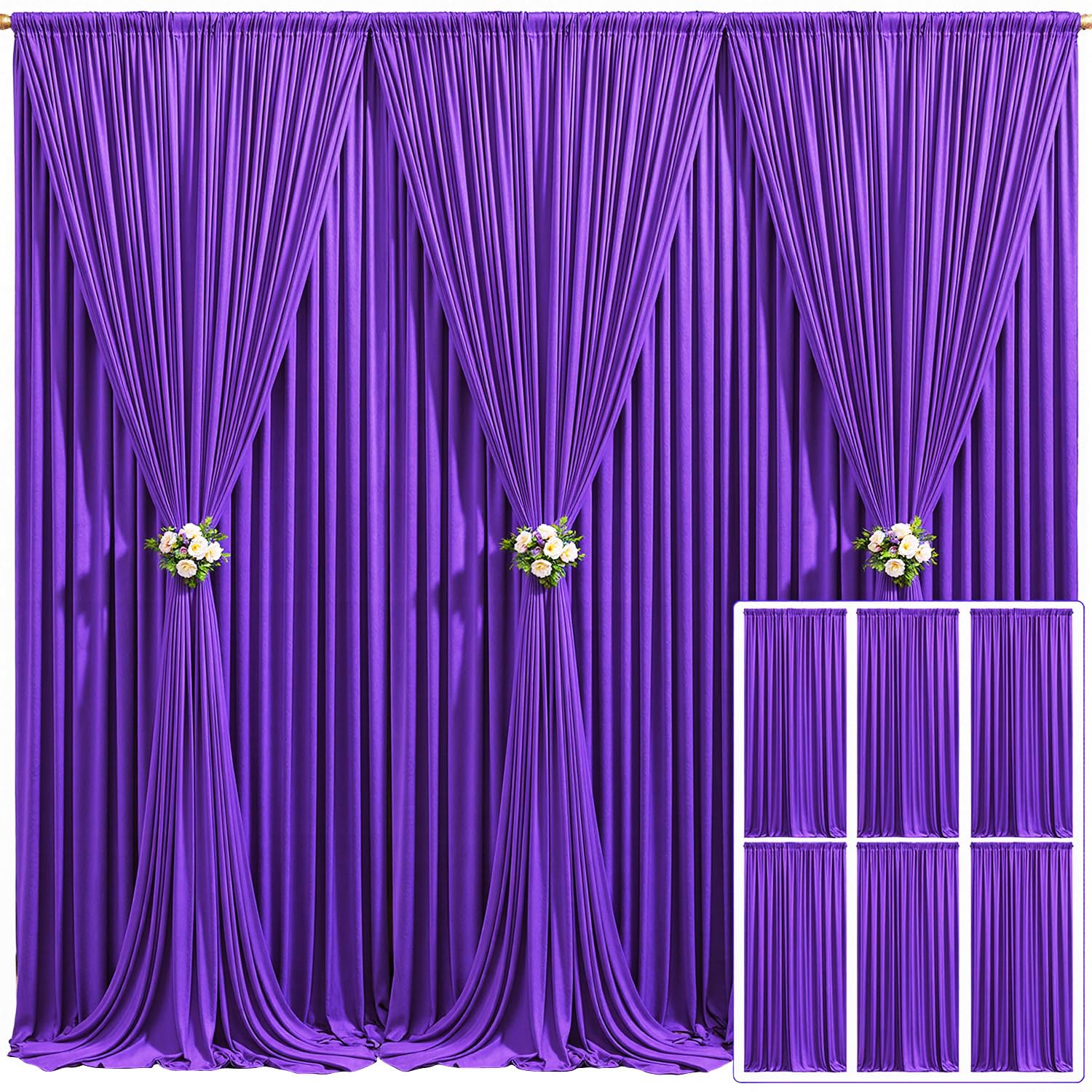 6 Panels Purple Backdrop Curtain for Parties Wedding Wrinkle Free Purple Photo Curtains Backdrop Drapes Fabric Decoration for Birthday Party