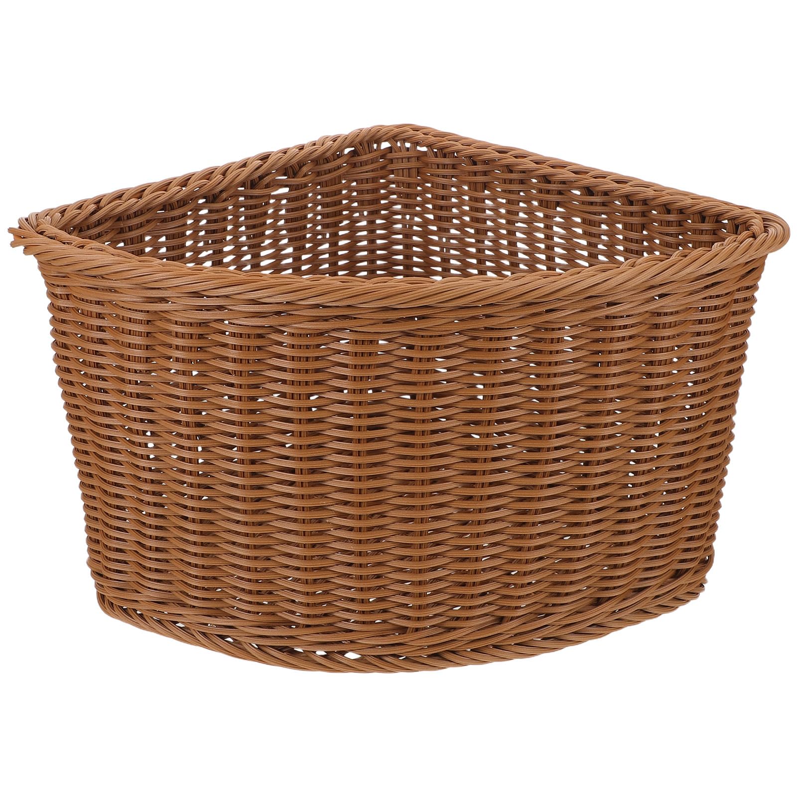 DOITOOL Corner Storage Basket Fan Shaped Triangle Storage Bin for Closet Organizers Wardrobe Corners and Bathroom Shelves Imitation Rattan Corner Basket for Snacks Cosmetics Nursery