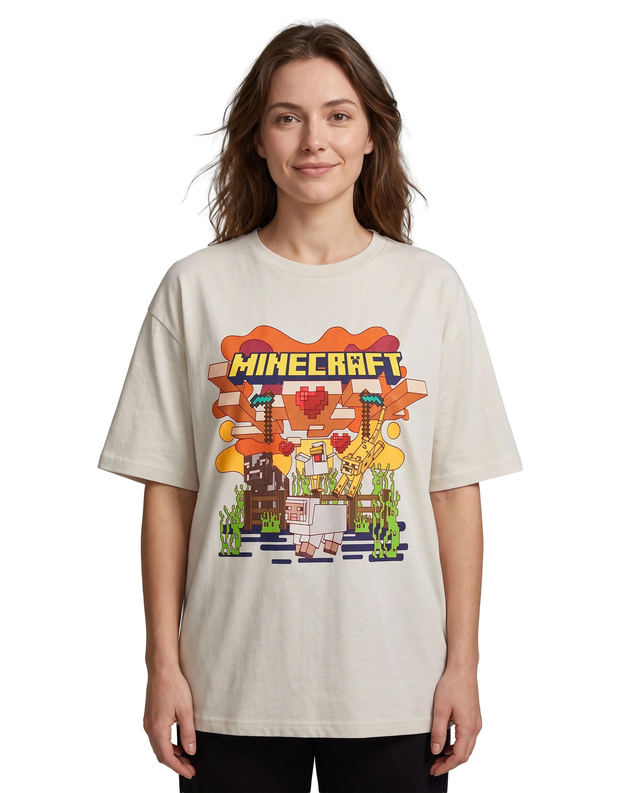 Minecraft (Xxx-Large) Short Sleeved T-Shirt (Womens Beige)