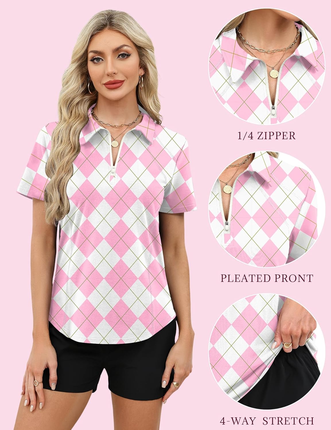 LUYAA Womens Golf Shirt Summer 1/4 Zip up Polo Shirts for Women Short Sleeve Moisture Wicking Gym Workout Tops - Image 4