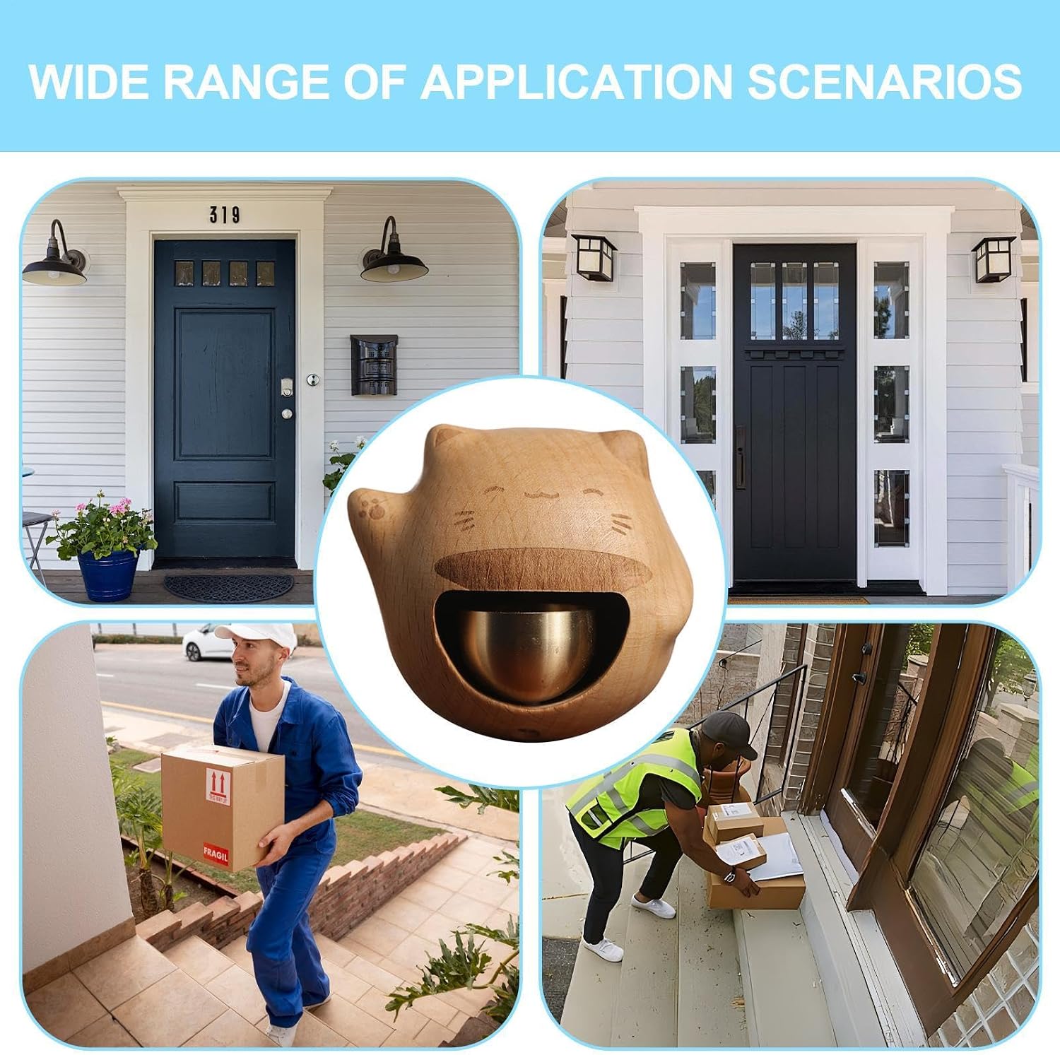 Fortune Cat Doorbell - Creative Magnetic Doorbell | Magnetic Shopkeeper Bell Cat Magnetic Door Bell | Wooden Front Door Bell | Door Chime Alert Lucky Creative Wind Chimes for Entry, Door & Home