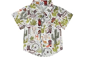 Kids Baby Boy Cowboy Western Casual Button Down Short Sleeve Tops