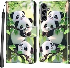 Mobile Phone Case for Samsung Galaxy S25 Plus Case, Magnetic Shockproof Flip Leather Protective Flip Case, Panda